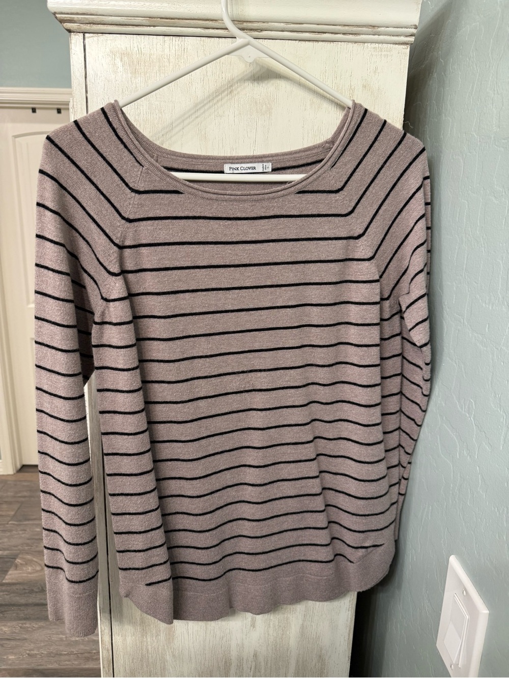 Pink Clover Mauve and Black Striped Boatneck Sweater